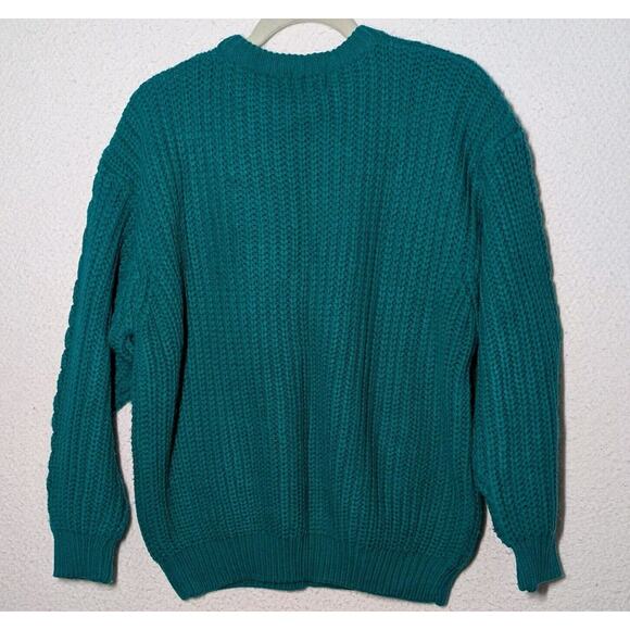 Vtg Gerard Works Sweater Women Medium Green Cable Knit Chunky Retro - Picture 2 of 7